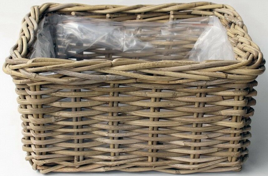 PLANTER SQU RATTAN GREY 40X40H20CM