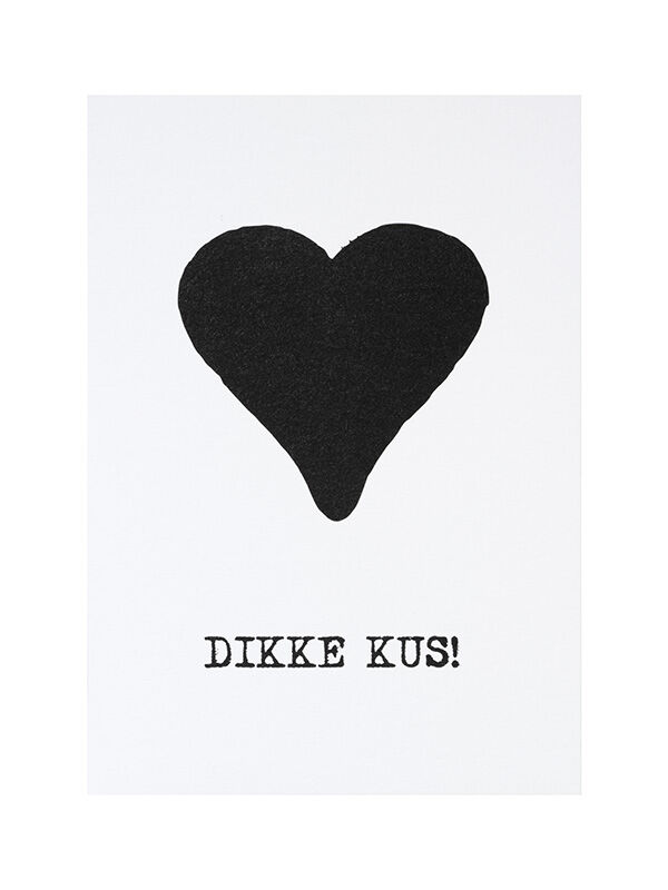 Ansichtkaart Hart dikke kus wit/zwart