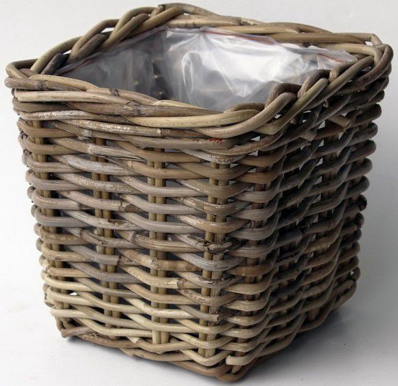 PLANTER SQU RATTAN GREY 33X33H30CM